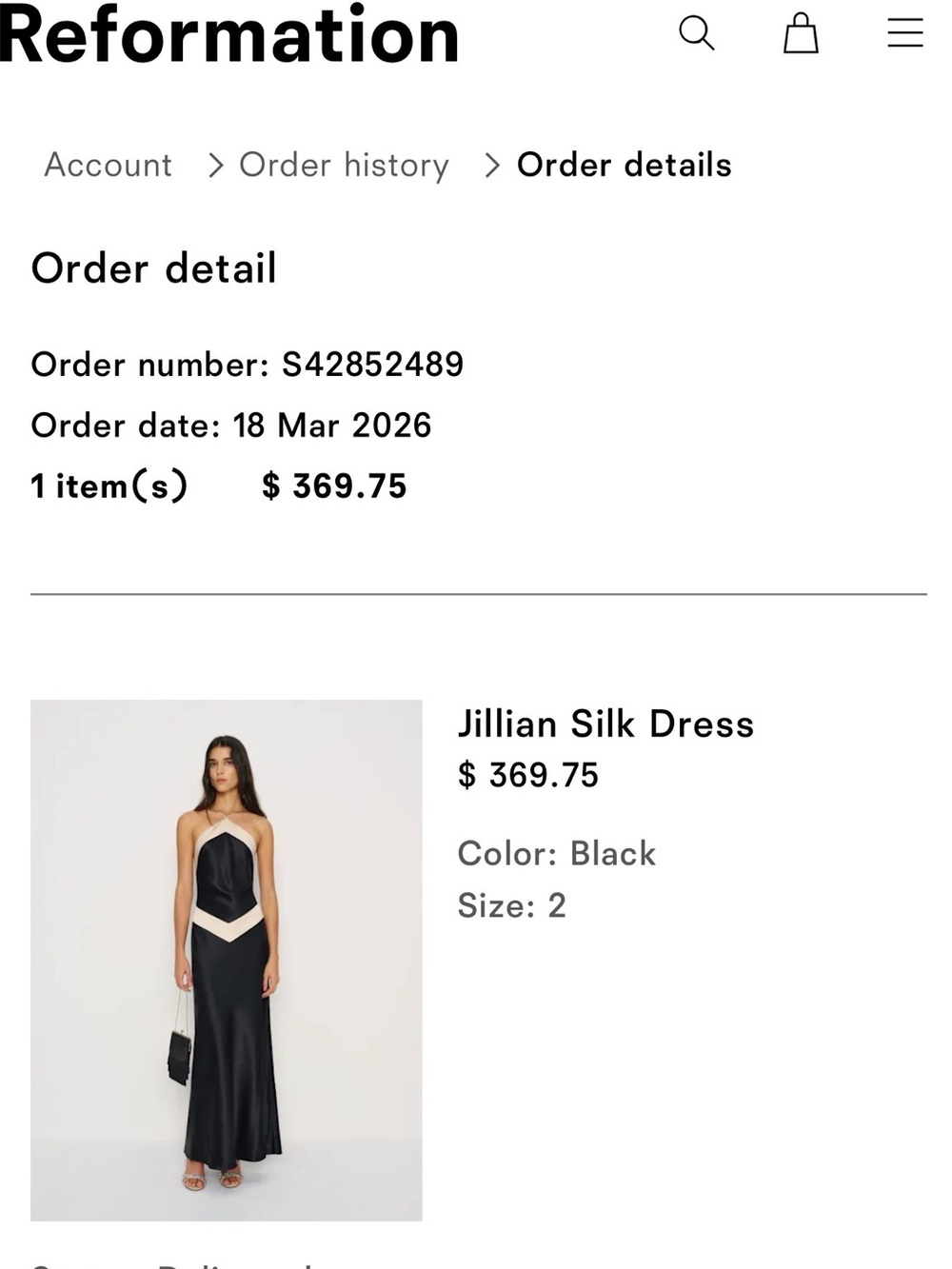 Reformation Jillian Silk Dress Black - Size 2 - Picture 5 of 5